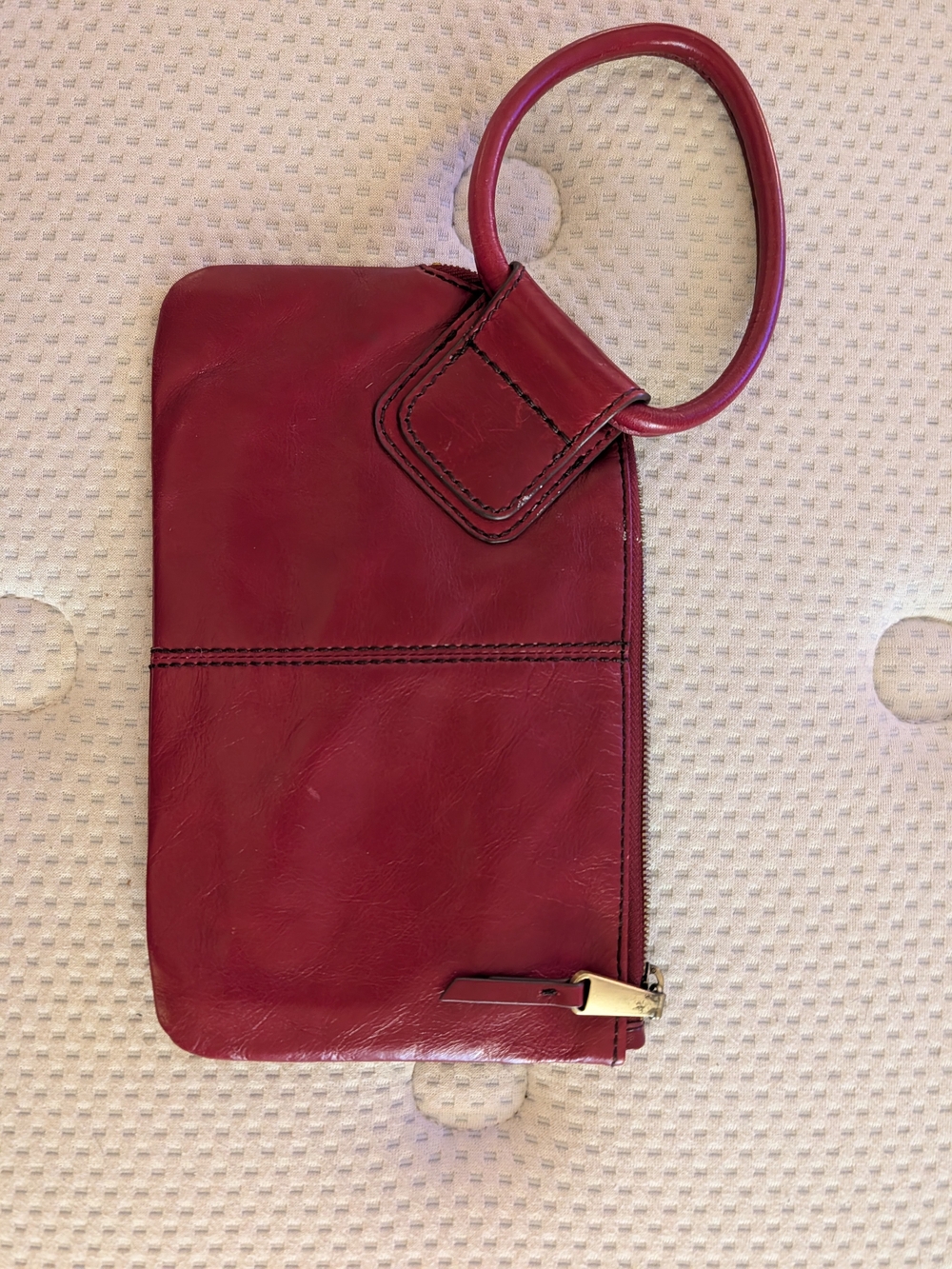 HOBO Burgundy Leather Ring-Handle Wristlet Clutch